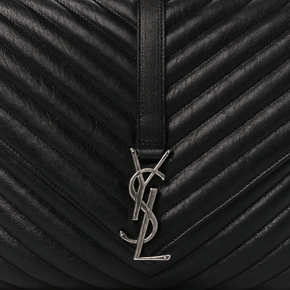 Saint Laurent Sheepskin Matelasse Chevron Monogram Large College Satchel Black 10 of 12