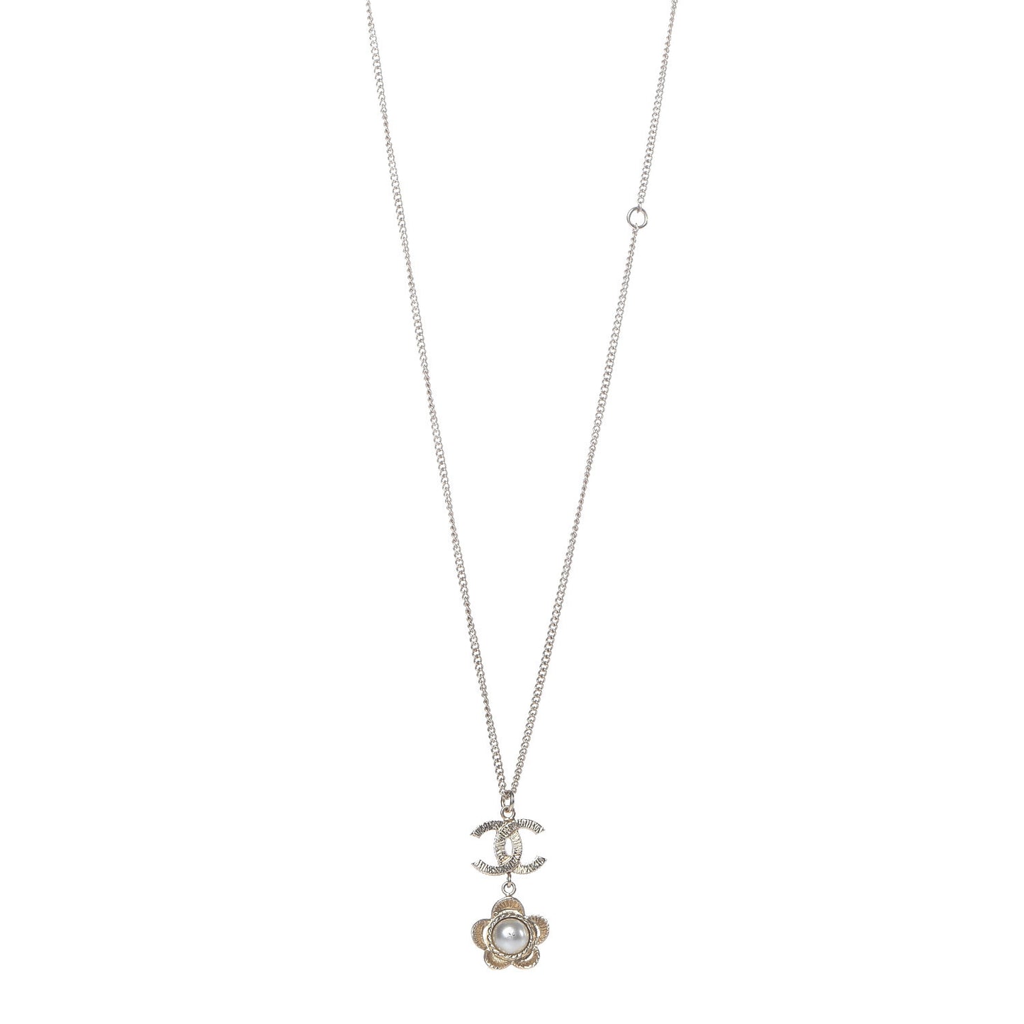 Pearl CC Camellia Pendant Necklace Gold