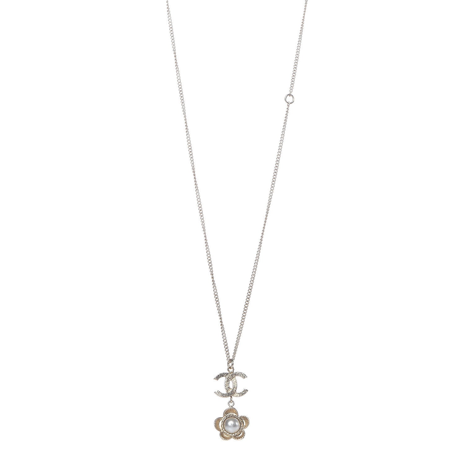 Chanel Pearl CC Camellia Pendant Necklace Gold 1 of 7