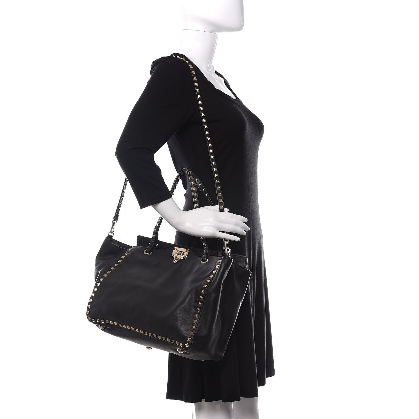 Vitello Medium Rockstud Tote Black