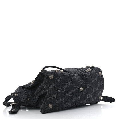 Balenciaga Washed Denim BB Monogram Neo Cagole City Handbag Black 5 of 11
