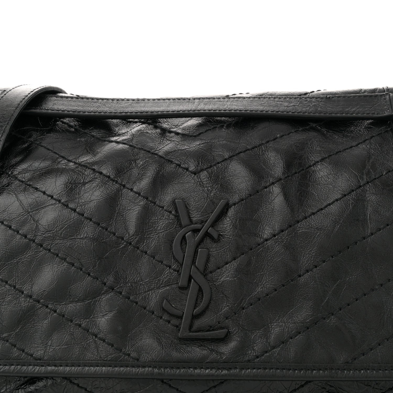 Saint Laurent Crinkled Calfskin Matelasse Monogram Large Niki Chain Satchel Black 7 of 10