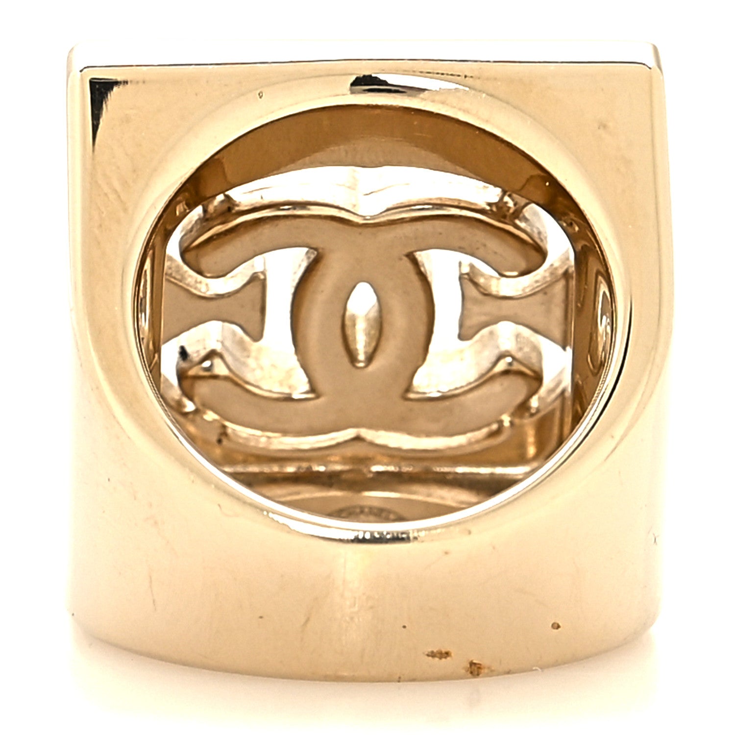 Chanel Metal Crystal Square CC Ring 50 5.25 Light Gold 3 of 6