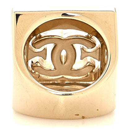 Chanel Metal Crystal Square CC Ring 50 5.25 Light Gold 3 of 6