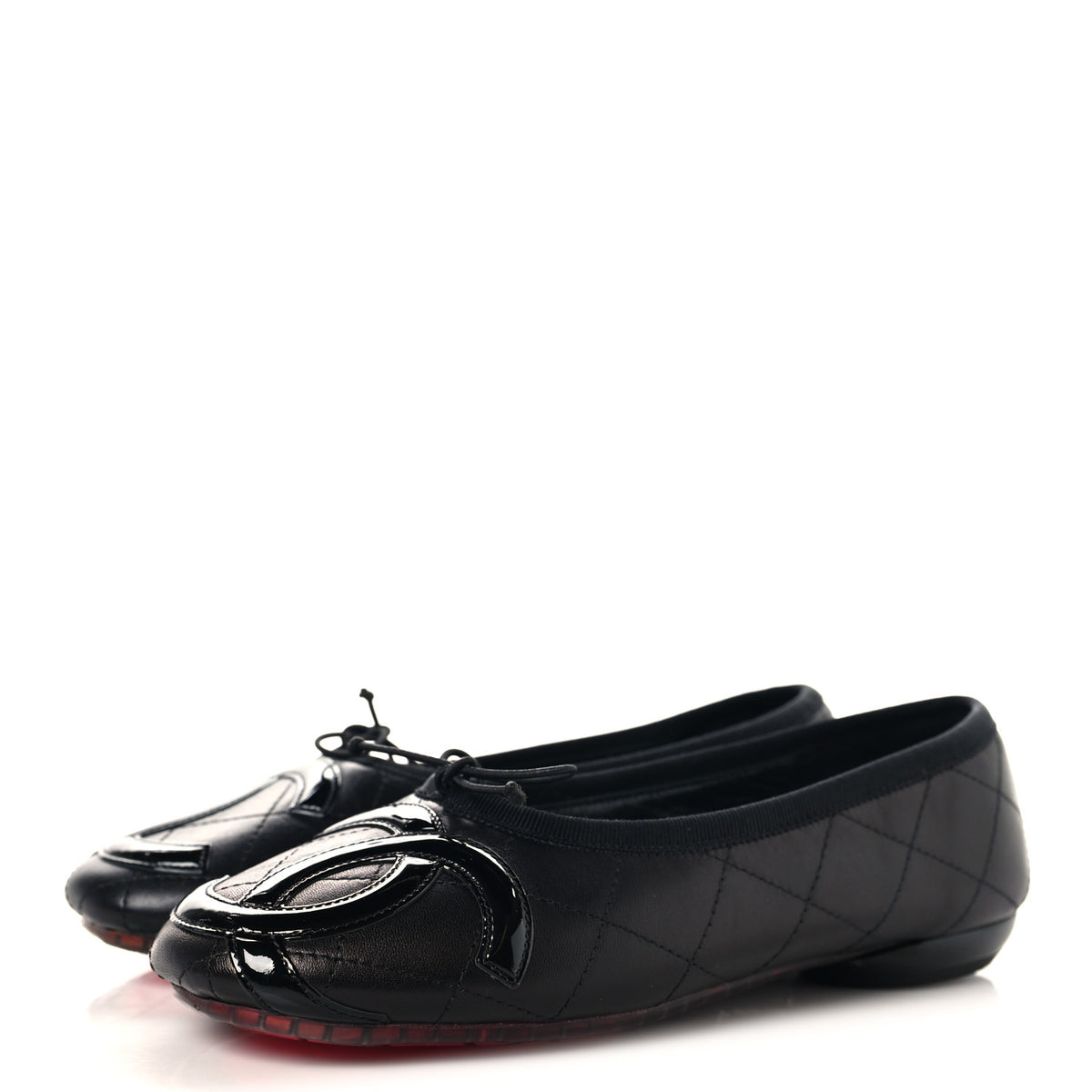 Lambskin Quilted Cambon Ballerina Flats 36.5 Black