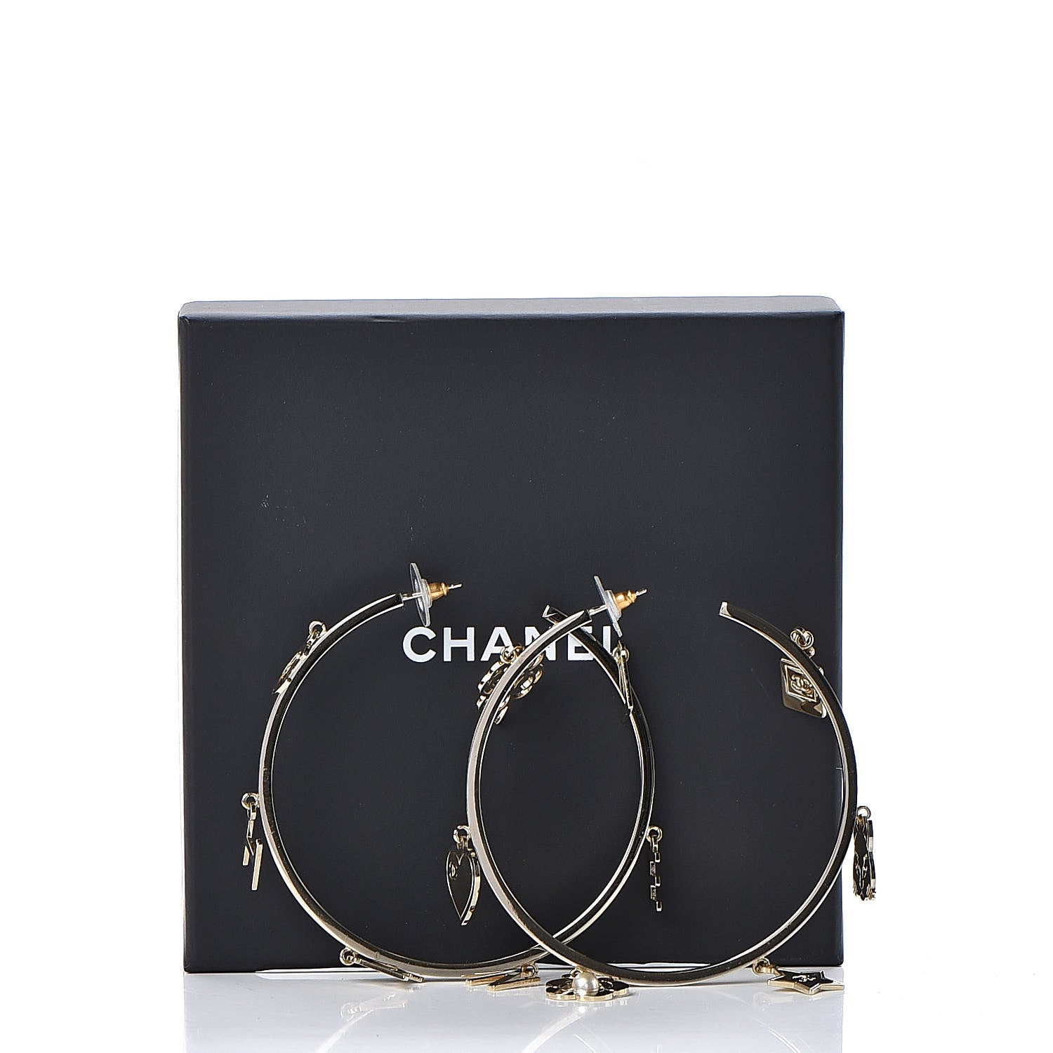 Chanel Logo Charms Hoop Earrings Light Gold 5 of 5