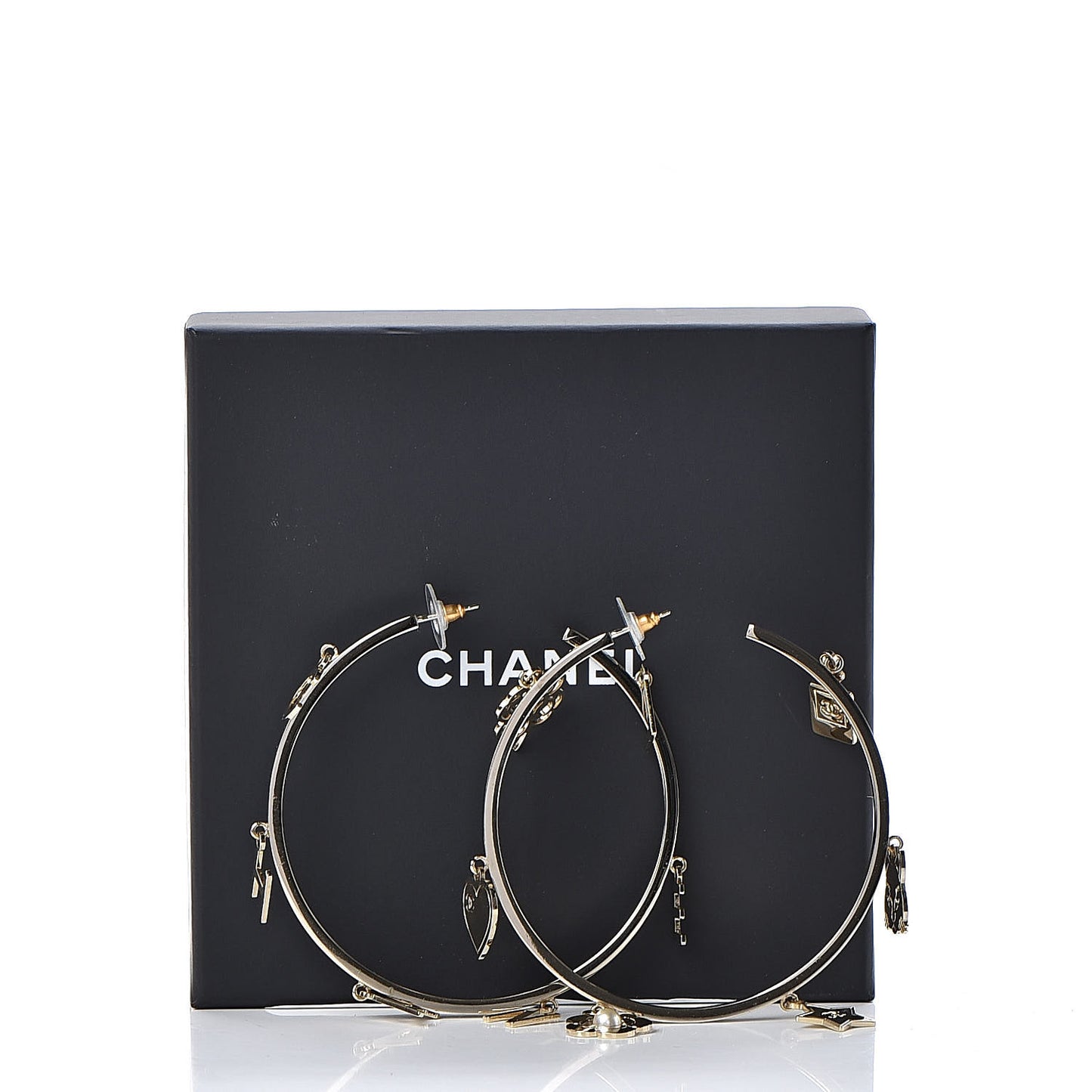 Logo Charms Hoop Earrings Light Gold