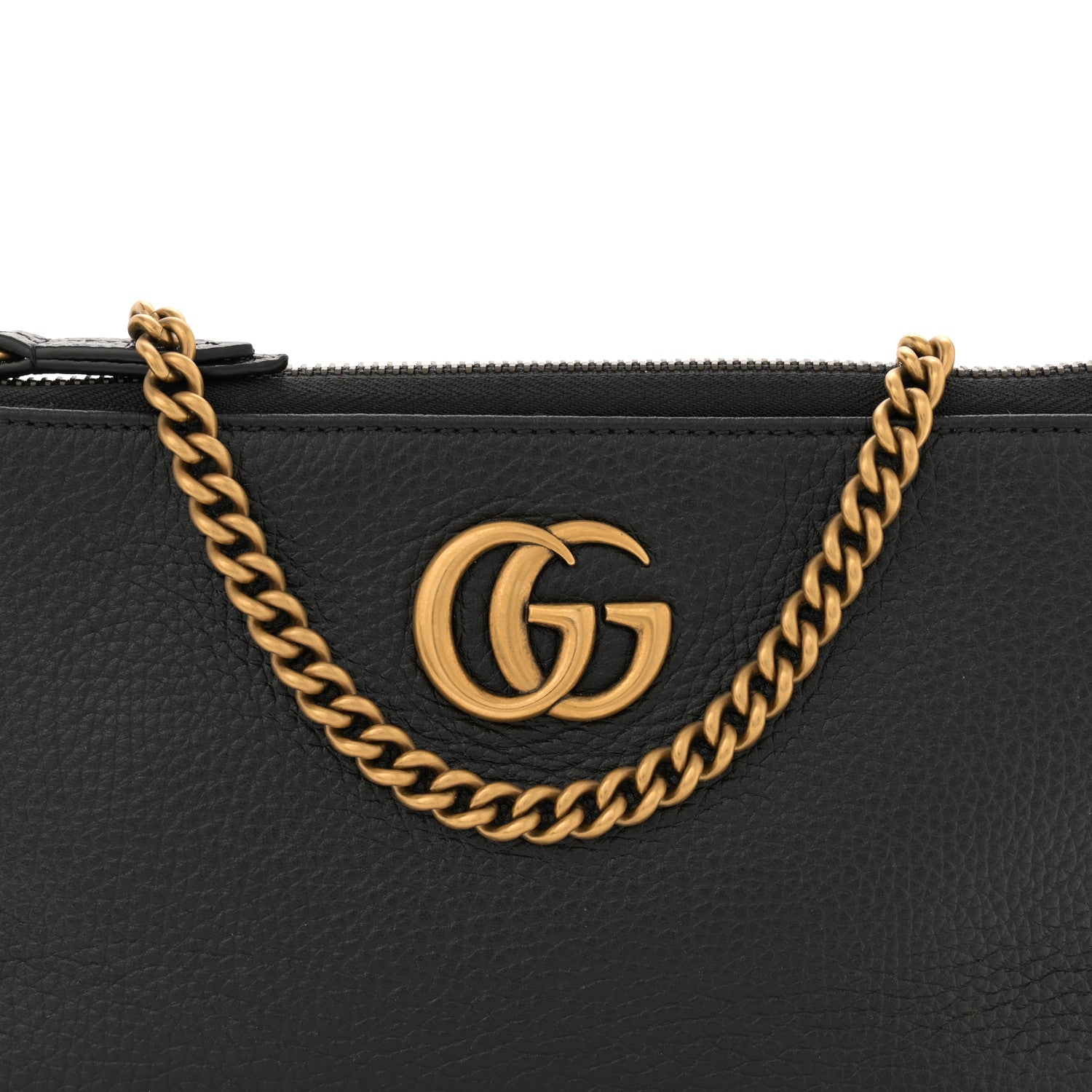 Gucci Pebbled Calfskin GG Marmont Zip Chain Bag Black 8 of 10