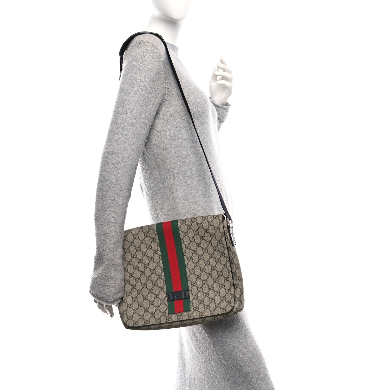 Gucci GG Supreme Monogram Web Flap Messenger Bag Black 2 of 10