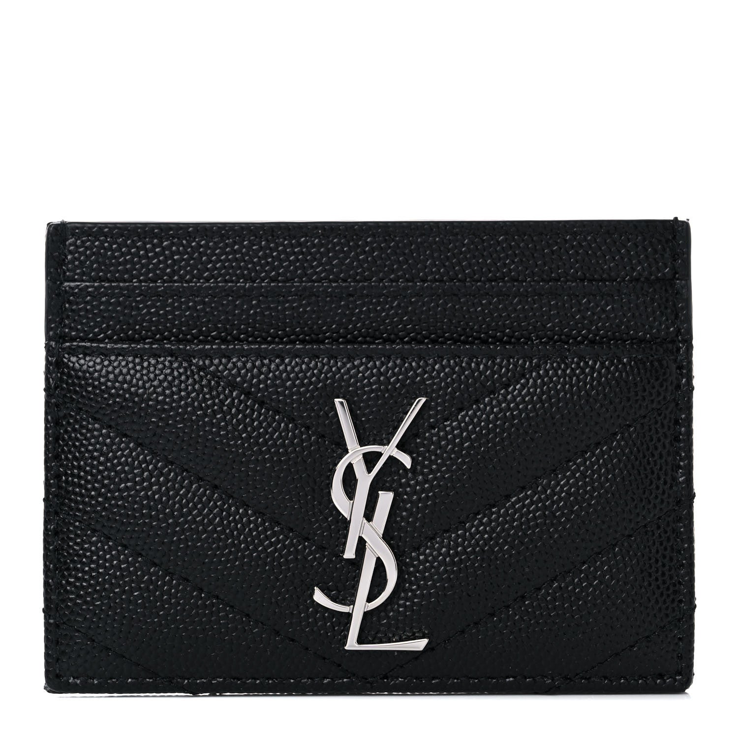 Saint Laurent Grain De Poudre Matelasse Chevron Monogram Credit Card Case Black 1 of 8