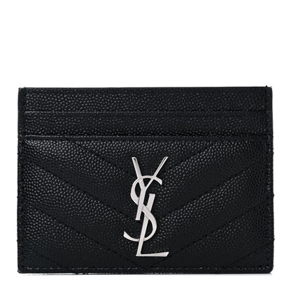 Saint Laurent Grain De Poudre Matelasse Chevron Monogram Credit Card Case Black 1 of 8
