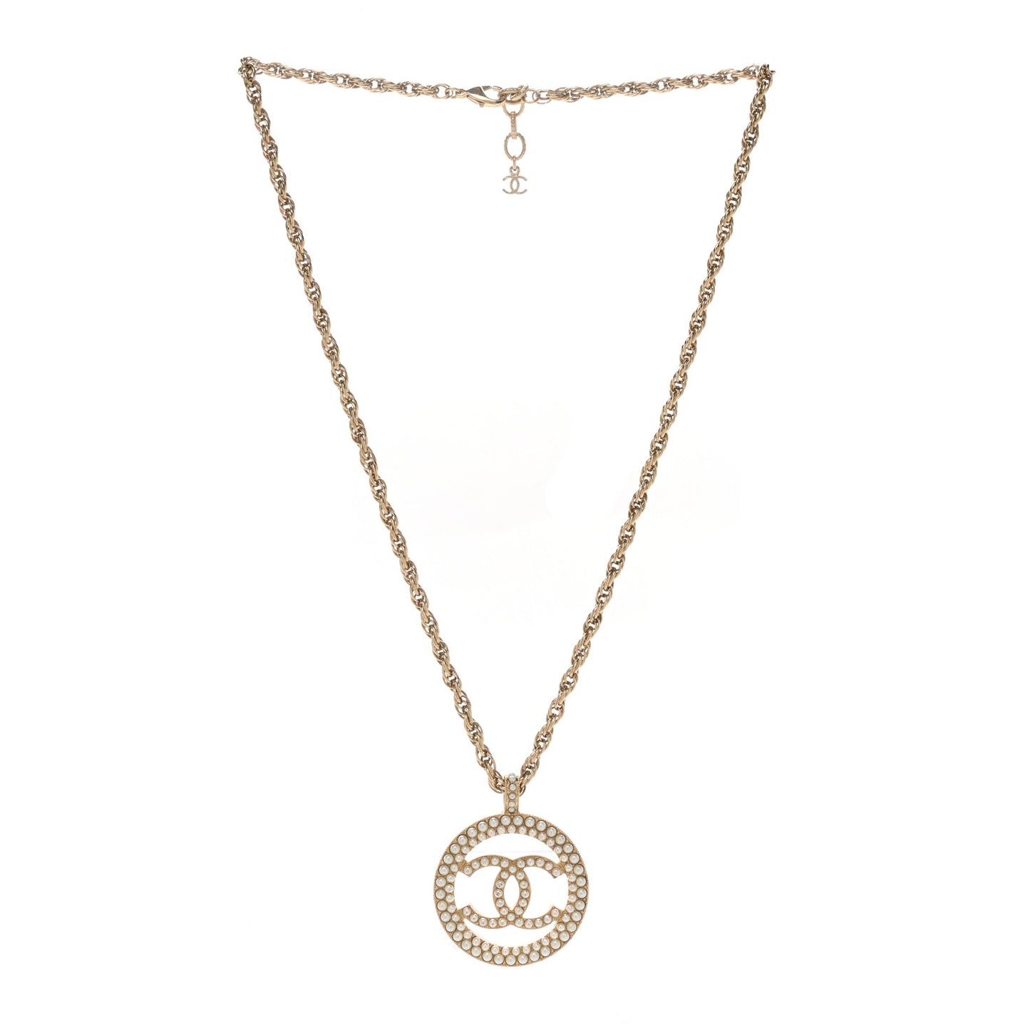 Pearl CC Round Pendant Necklace Gold