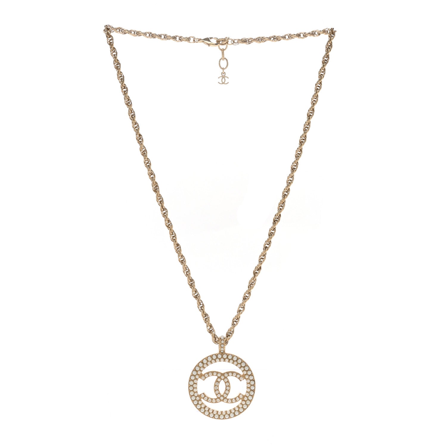 Chanel Pearl CC Round Pendant Necklace Gold 3 of 5