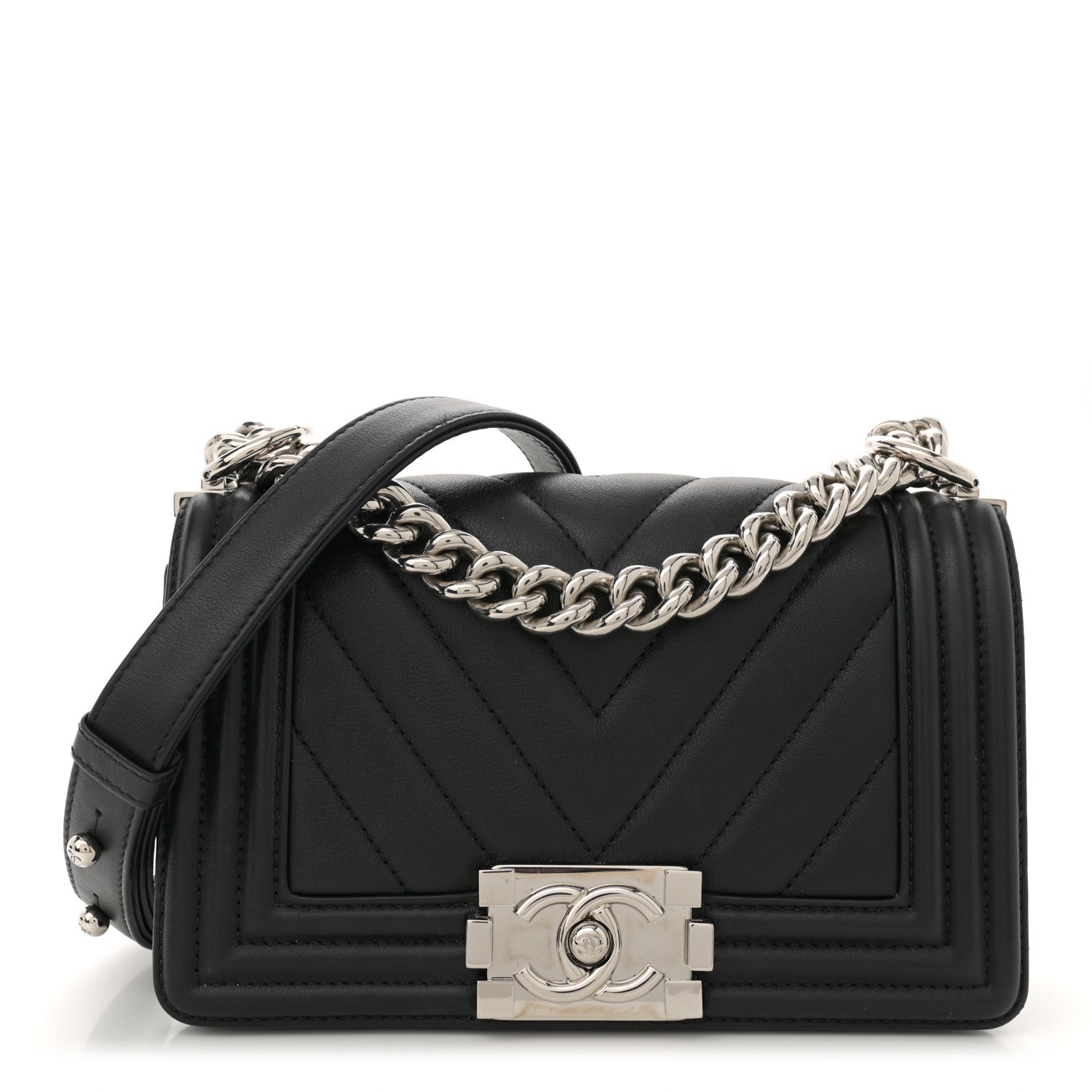 Chanel Lambskin Chevron Quilted Small Boy Flap Black 1 of 12