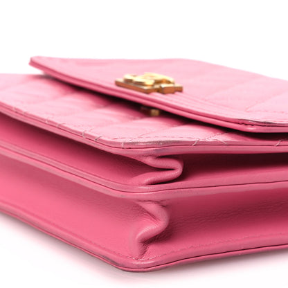 Chanel Lambskin Quilted Boy Square Wallet on Chain WOC Pink 11 of 14