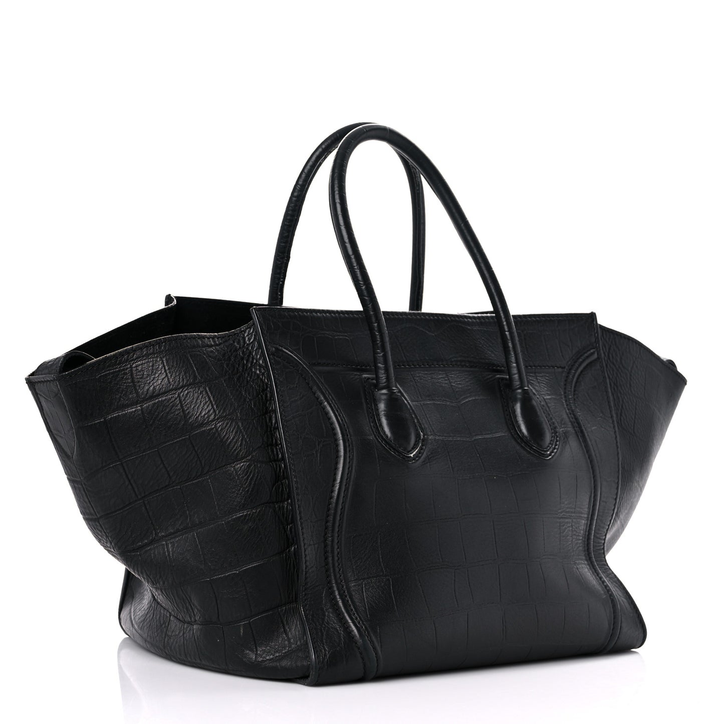 Crocodile Embossed Calfskin Large Phantom Luggage Black