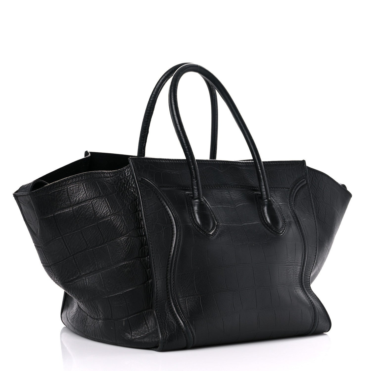 Celine Crocodile Embossed Calfskin Large Phantom Luggage Black 3 of 21