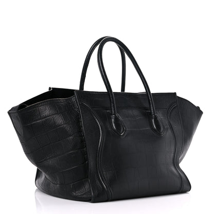 Celine Crocodile Embossed Calfskin Large Phantom Luggage Black 3 of 21