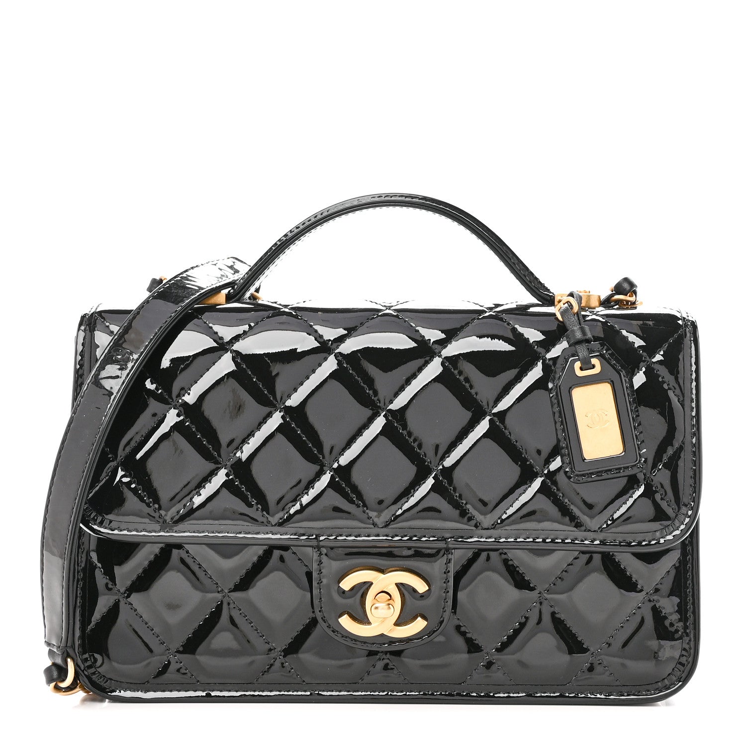 Chanel Patent Quilted Small School Memory Top Handle Flap Black 1 of 10