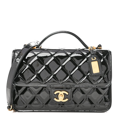 Chanel Patent Quilted Small School Memory Top Handle Flap Black 1 of 10