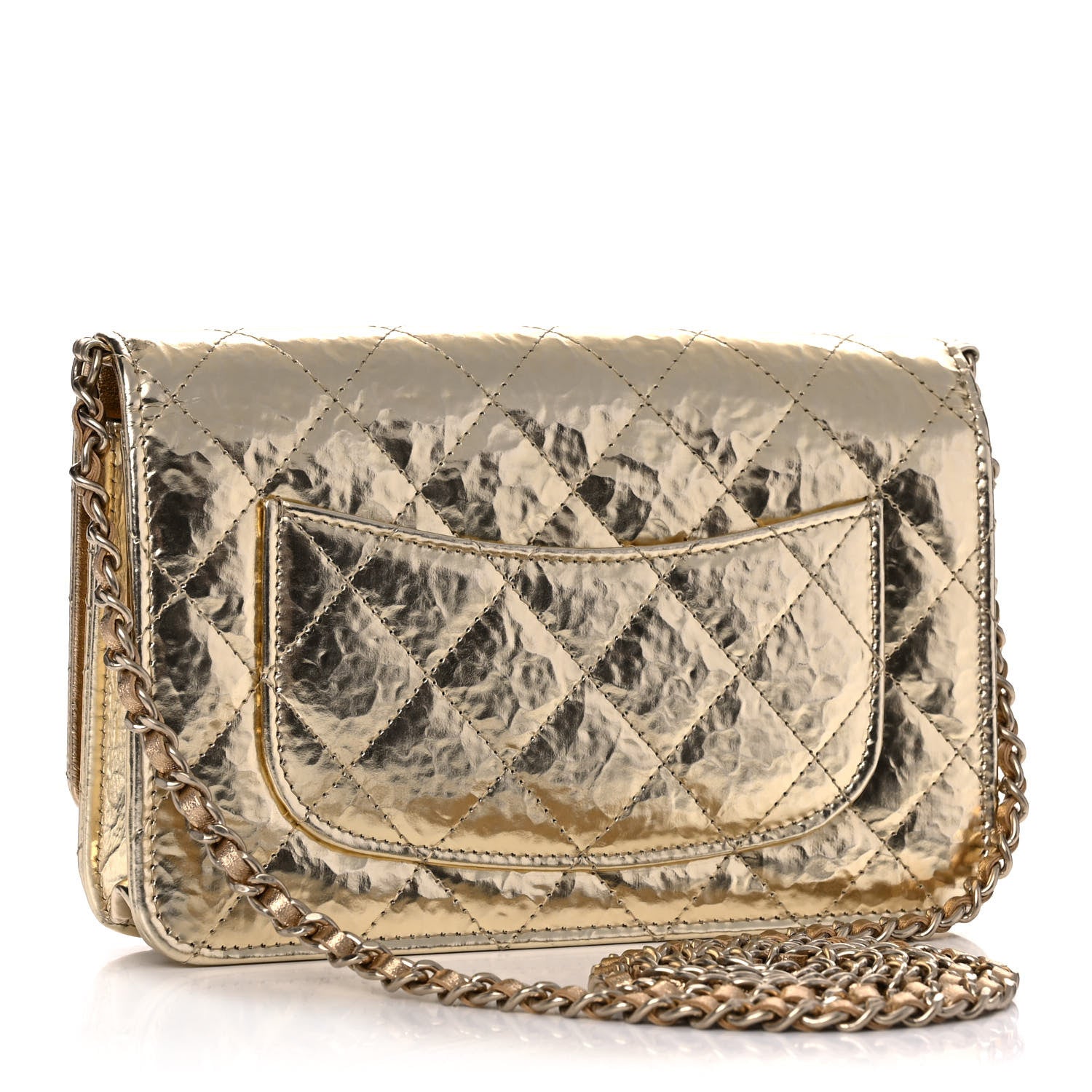 Chanel Hammered Metallic Calfskin Quilted Wallet On Chain WOC Gold 3 of 12