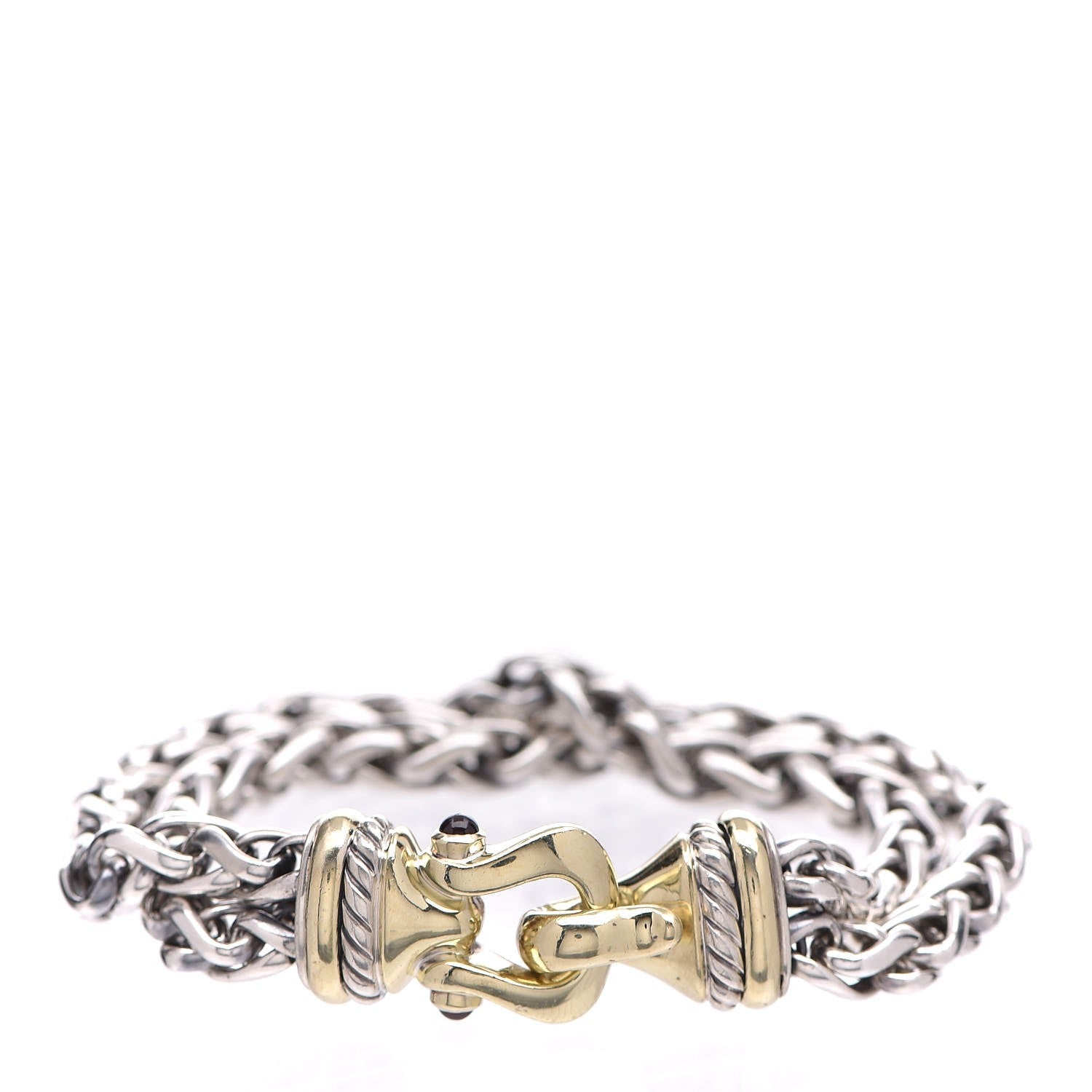 David Yurman Sterling Silver 14K Yellow Gold Red Tourmaline Double Wheat Buckle Bracelet 1 of 7