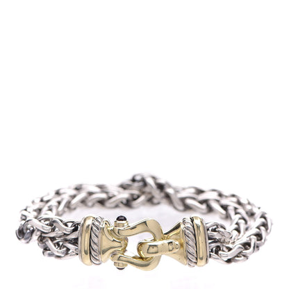 David Yurman Sterling Silver 14K Yellow Gold Red Tourmaline Double Wheat Buckle Bracelet 1 of 7