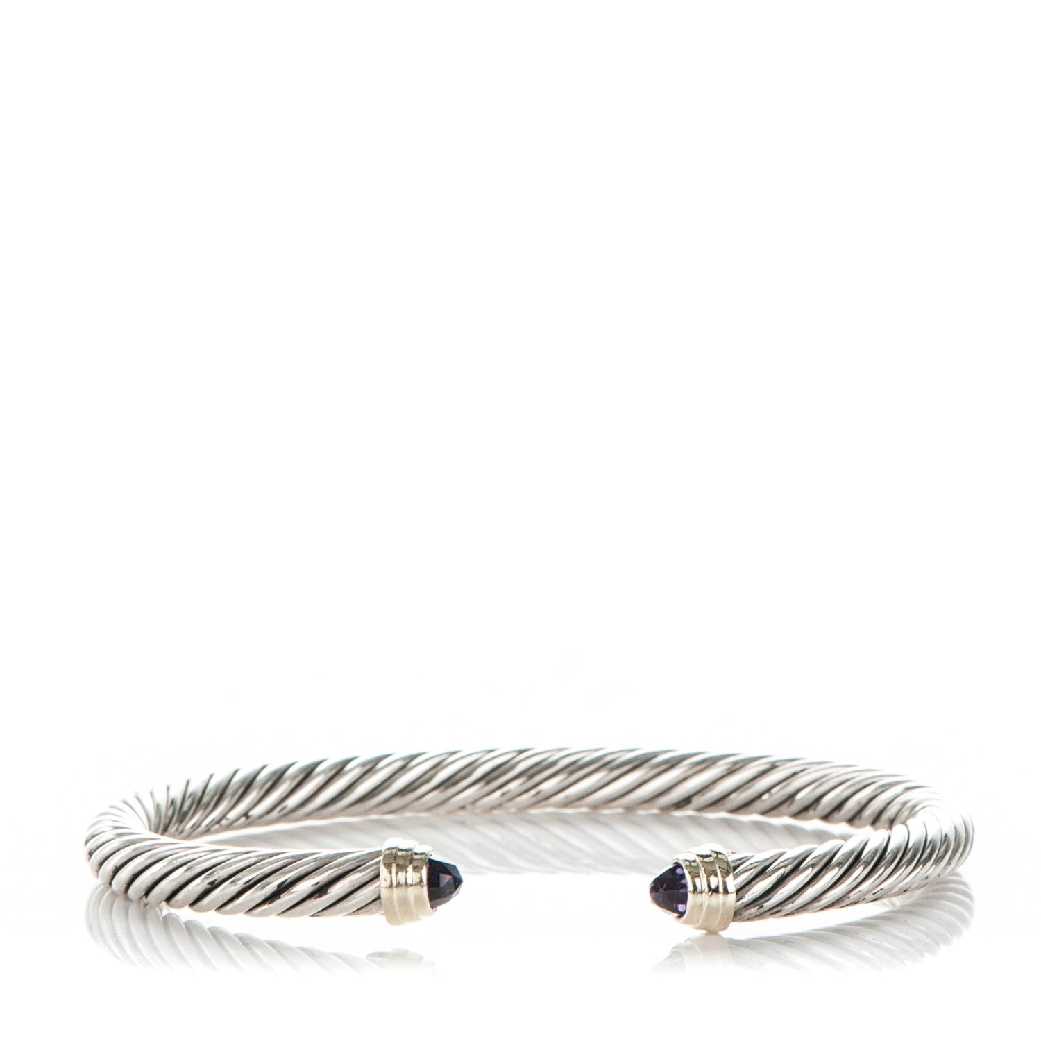 David Yurman Sterling Silver 14K Yellow Gold Amethyst 5mm Cable Classics Petite Color Bracelet 1 of 5