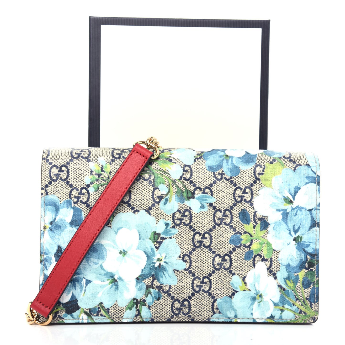 GG Supreme Monogram Blooms Chain Wallet Blue