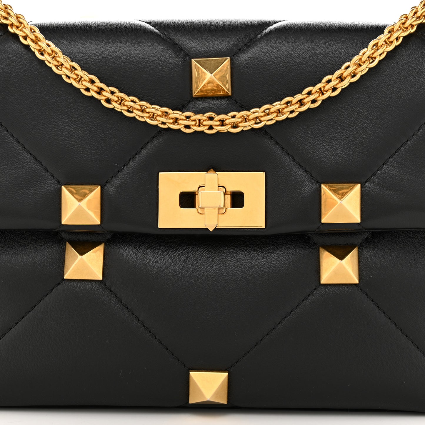 Nappa Large Roman Stud Shoulder Bag Black
