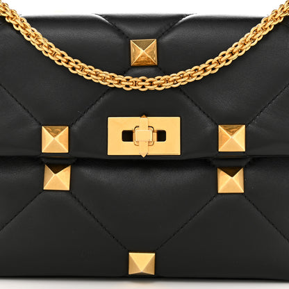 Valentino Garavani Nappa Large Roman Stud Shoulder Bag Black 7 of 11