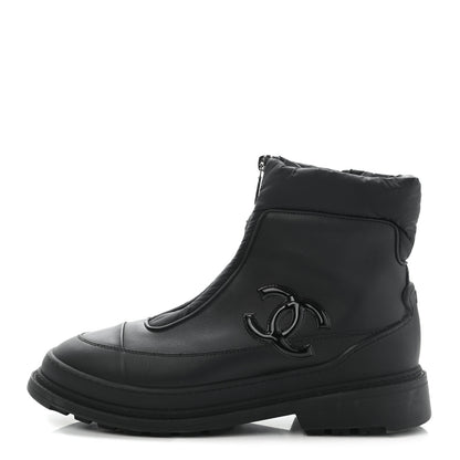 Chanel Calfskin Nylon CC Ankle Snow Boots 40.5 Black 1 of 15