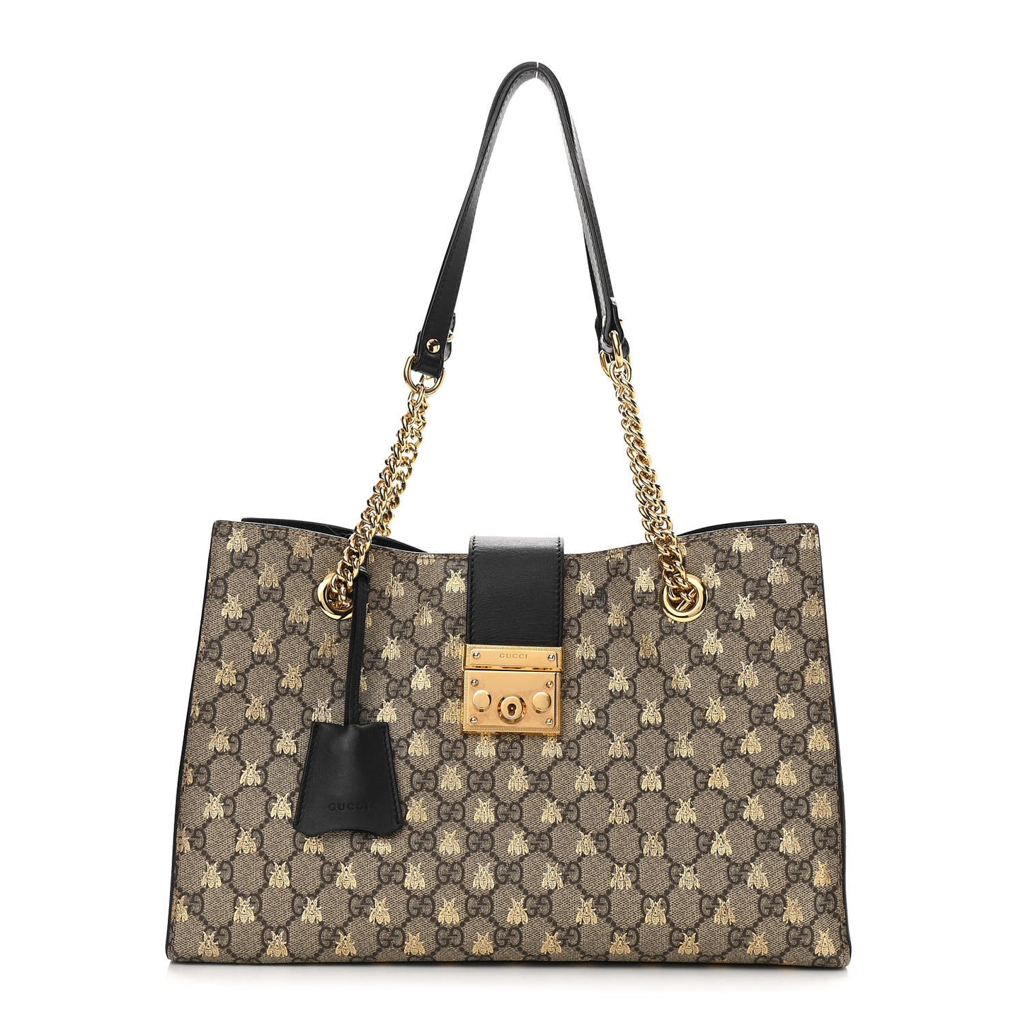 GG Supreme Monogram Bees Medium Padlock Tote Beige Oro Black