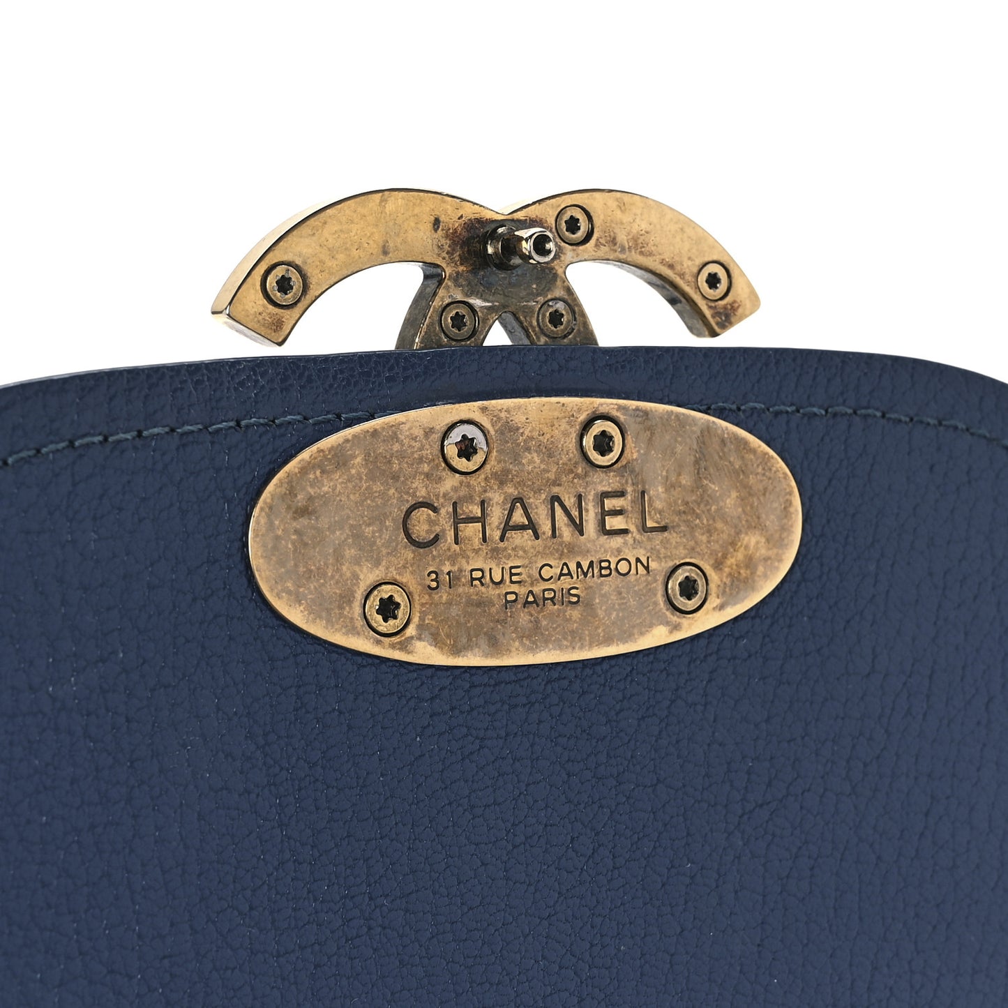 Shiny Calfskin Goatskin Quilted Small Coco Curve Messenger Flap Navy