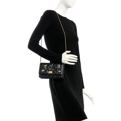 Chanel Aged Calfskin Quilted Lucky Charms 2.55 Reissue Wallet On Chain WOC Black 2 of 9
