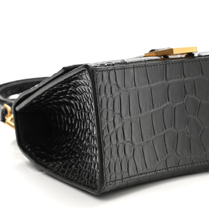 Balenciaga Shiny Calfskin Crocodile Embossed Small Hourglass Top Handle Bag Black 9 of 10