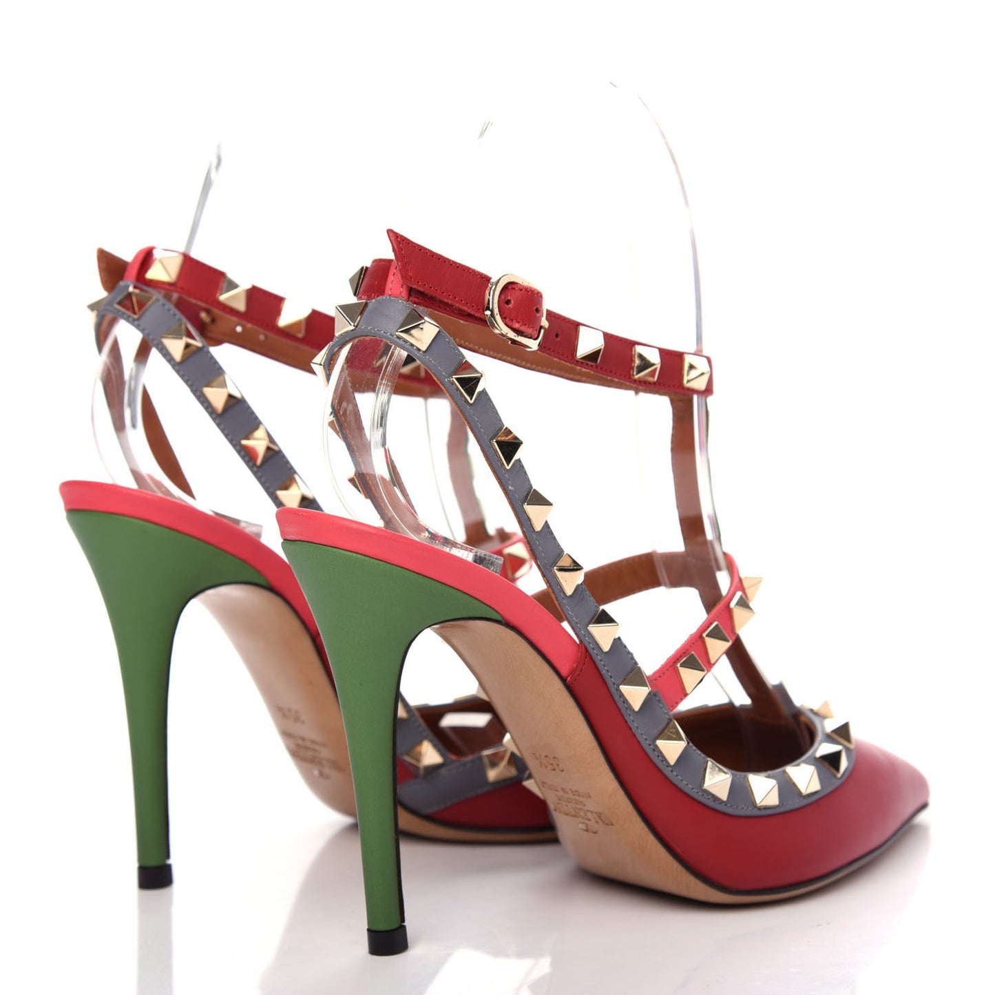 Nappa Rockstud Ankle Strap 100mm Pumps 35.5 Rosso Valentino Grey Clover Deep Rose