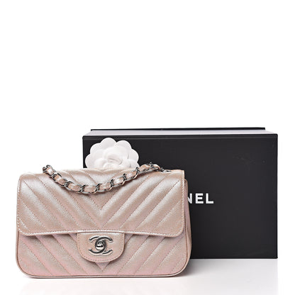 Chanel Iridescent Caviar Chevron Quilted Mini Rectangular Flap Light Gold 11 of 11