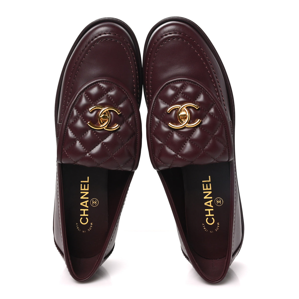 Chanel Calfskin Quilted CC Turnlock Loafers 41.5 Burgundy 2 of 10