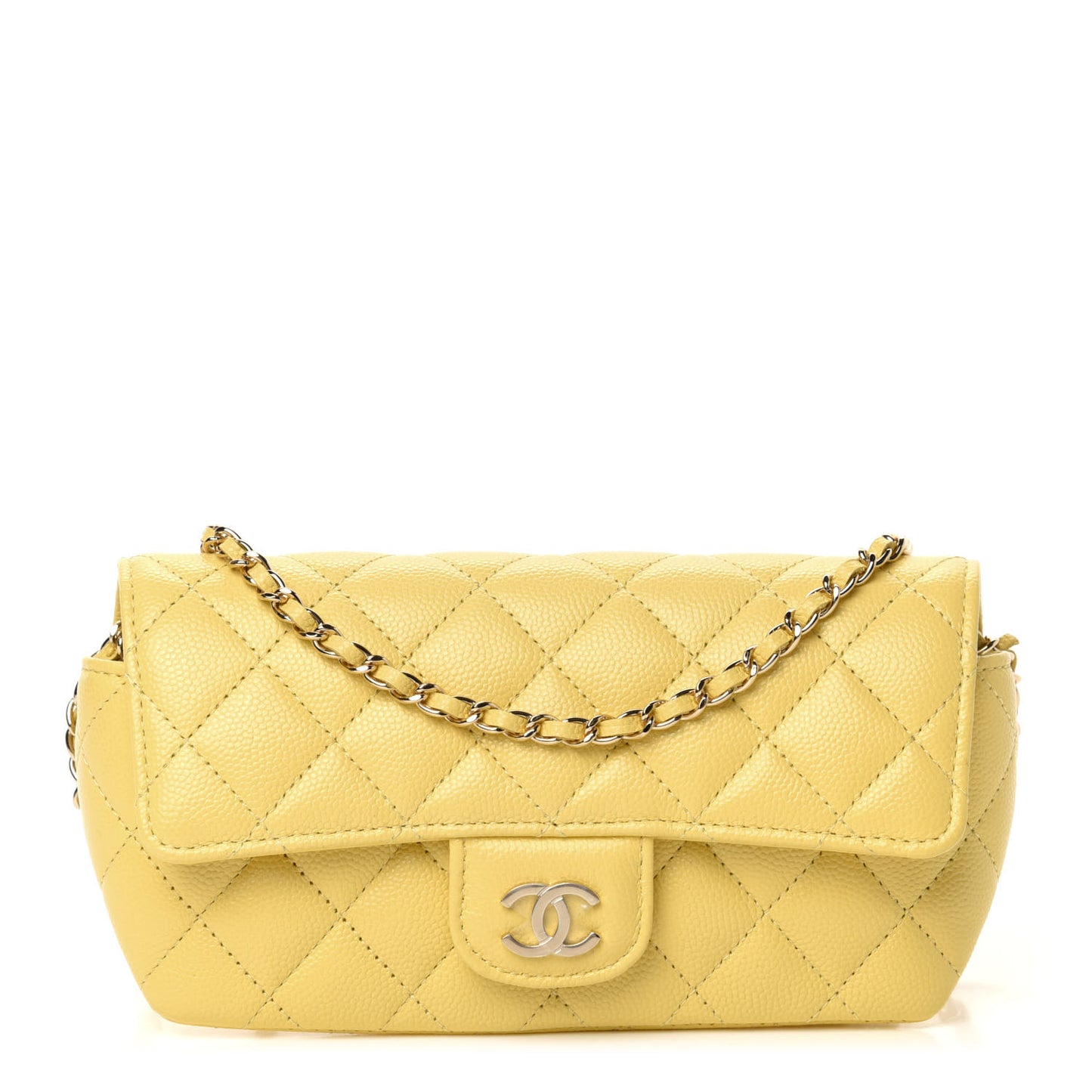 Caviar Quilted Glasses Case With Chain Yellow