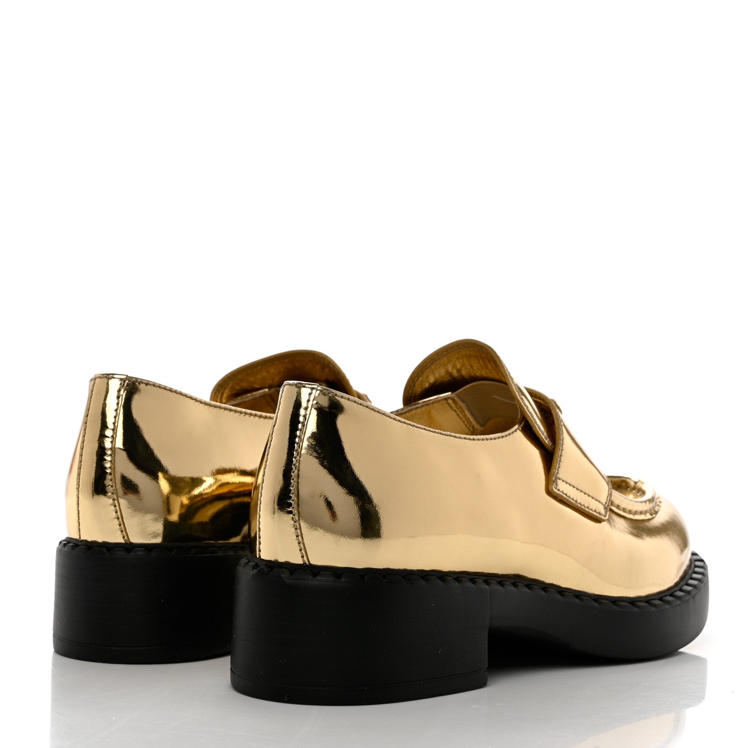 Prada Metallic Brushed Calfskin Metal Triangle Logo 50mm Loafers 39 Platino 4 of 7