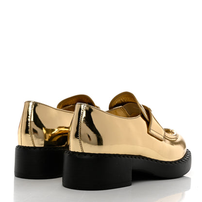 Prada Metallic Brushed Calfskin Metal Triangle Logo 50mm Loafers 39 Platino 4 of 7