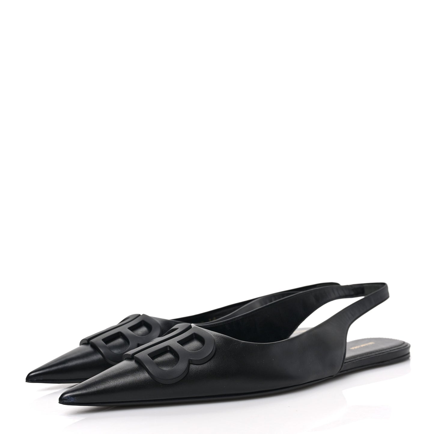 Calfskin BB Knife Pointy Toe Slingback Flats 38 38 Black