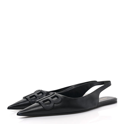Balenciaga Calfskin BB Knife Pointy Toe Slingback Flats 38 38 Black 3 of 7