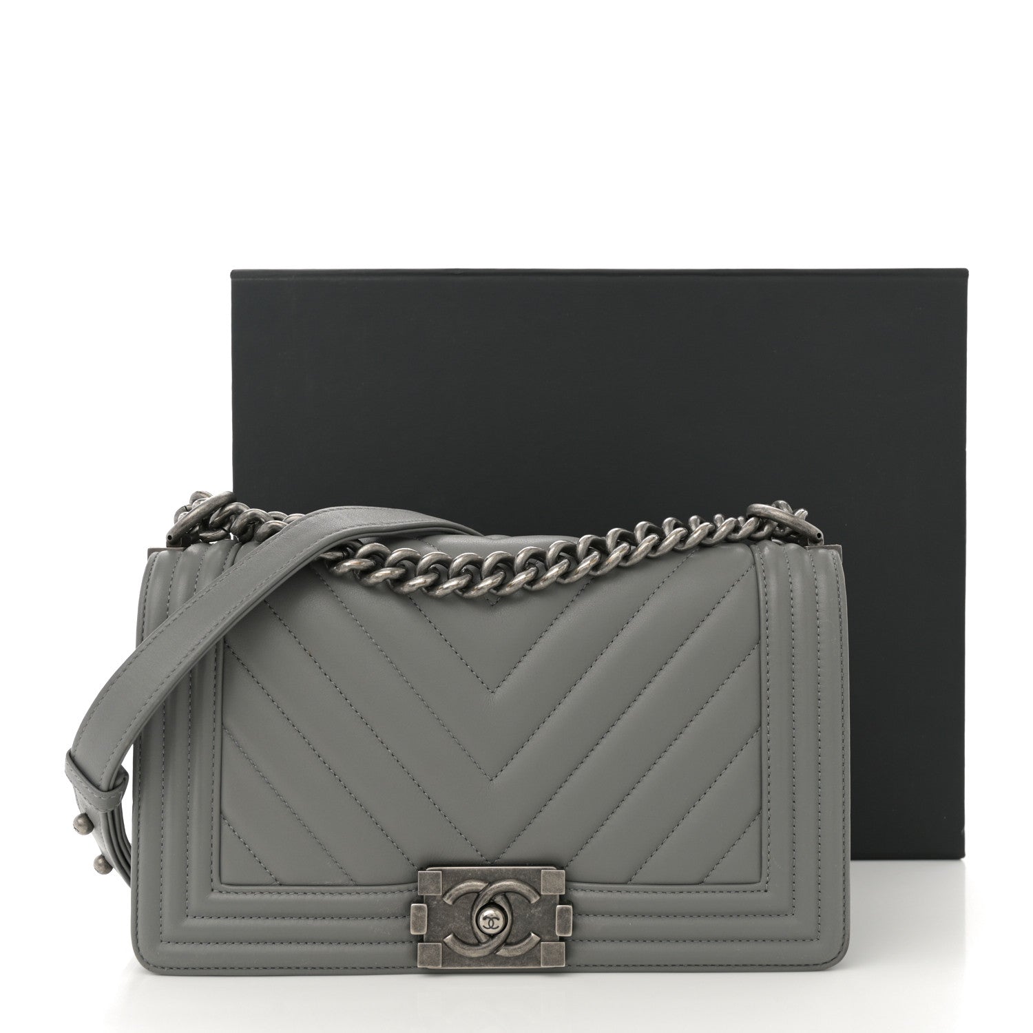 Chanel Calfskin Chevron Quilted Medium Boy Flap Grey 12 of 12