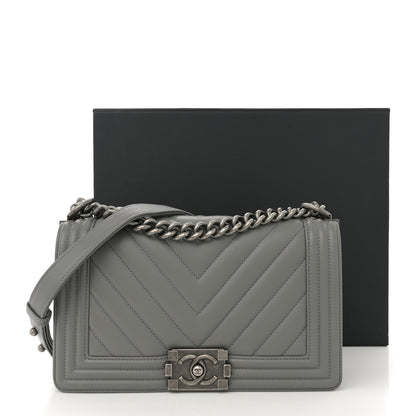 Chanel Calfskin Chevron Quilted Medium Boy Flap Grey 12 of 12