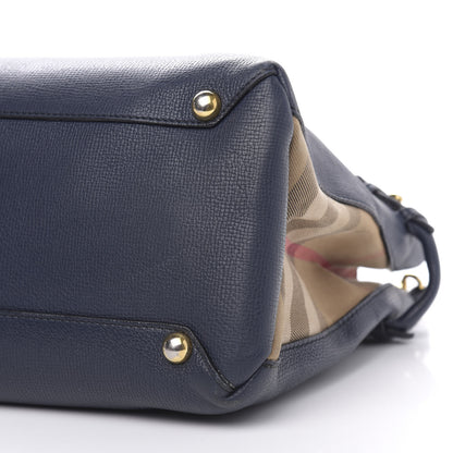 Burberry Grainy Calfskin House Check Medium Banner Tote Ink Blue 19 of 20