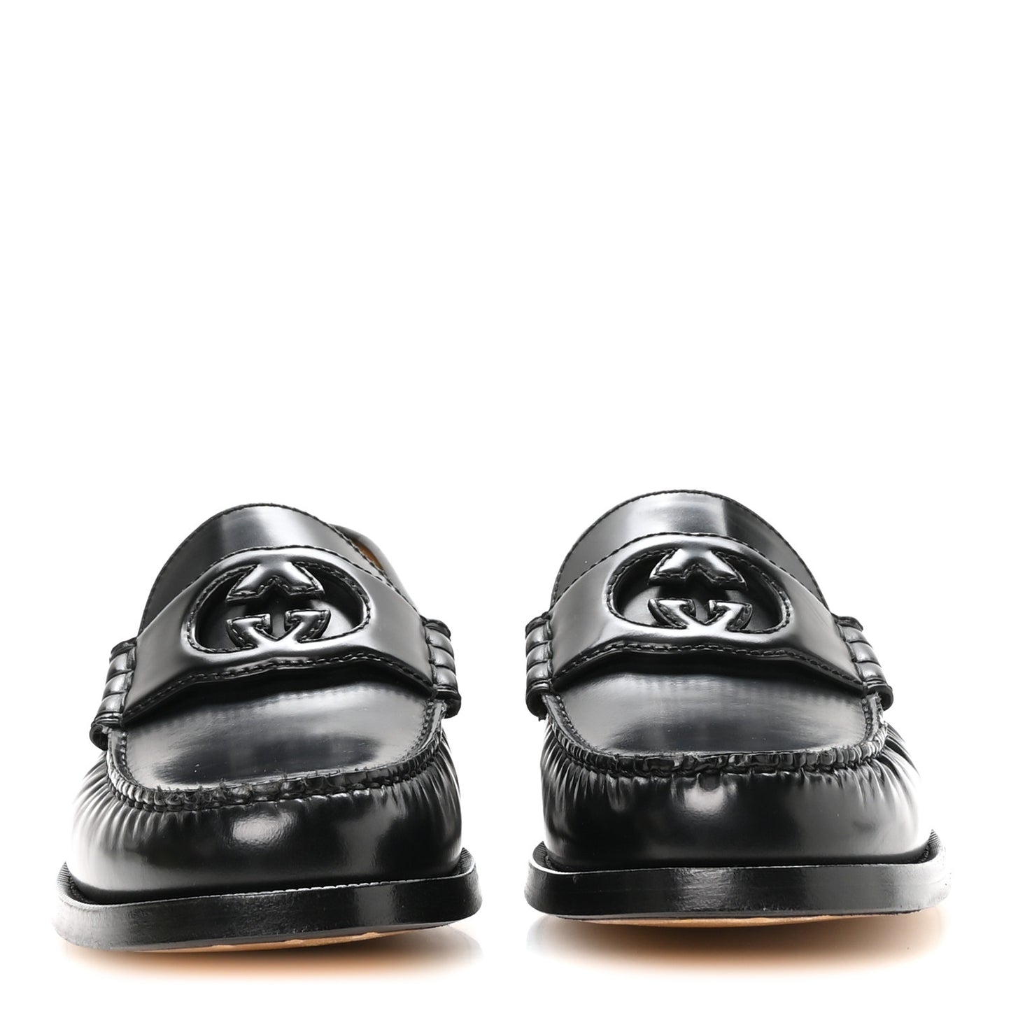 Calfskin Mens Interlocking G Millennial Ribot Loafers 8 Black