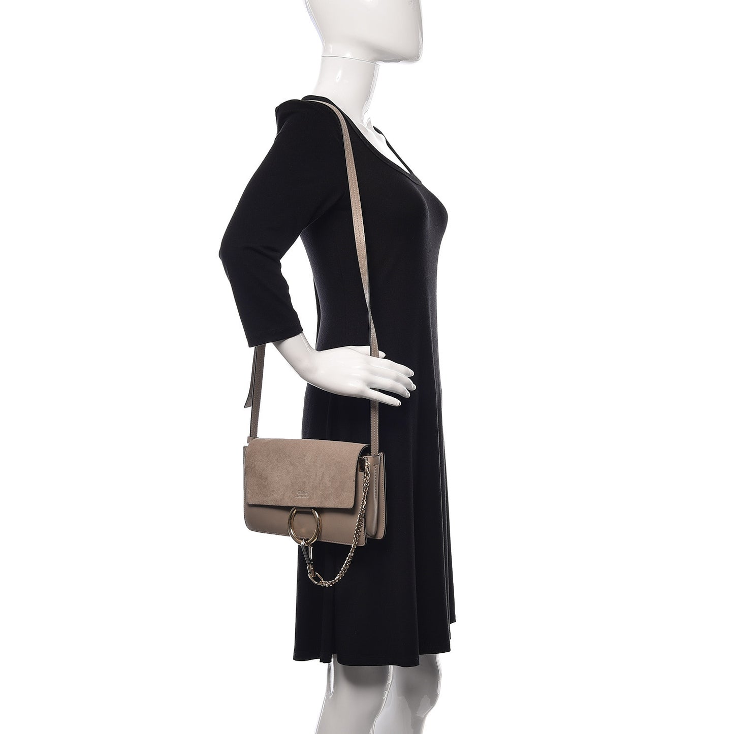 Suede Calfskin Small Faye Shoulder Bag Motty Grey