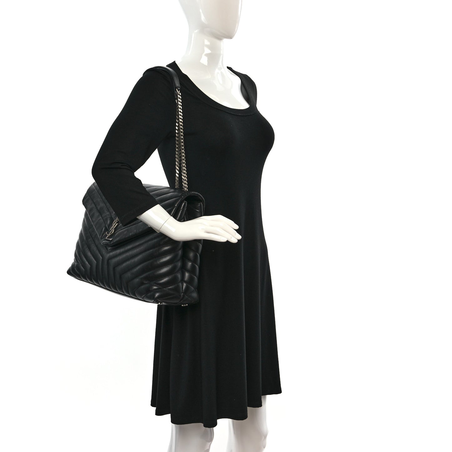 Calfskin Y Quilted Monogram Large Loulou Chain Satchel Black
